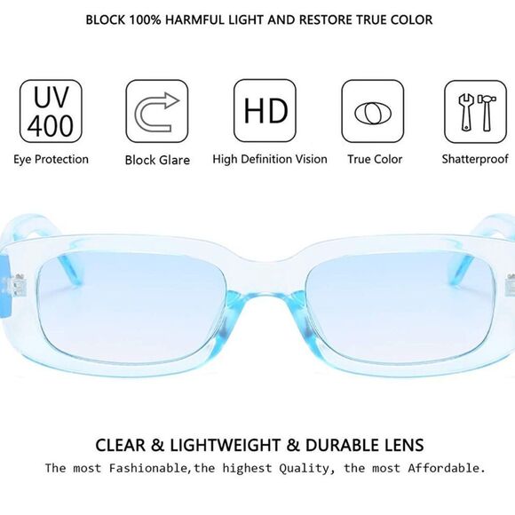 NWT Clear Blue Vintage Rectangle Sunglasses 90s - Picture 3 of 9